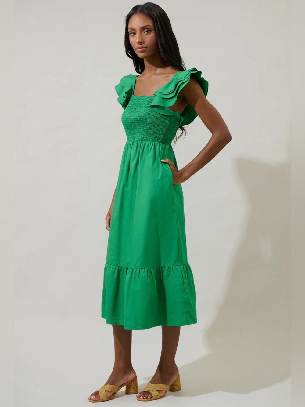 Sugarlips Smocked Midi Dress with Ruffle Sleeves